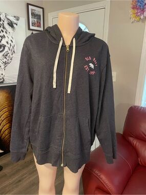 Old Navy 94 Charcoal full Zip Hoodie top with Pink Logo XXL